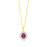 0.39 Carat Created Ruby Oval Shaped and Diamond Pendant with 45cm Chain in 9ct Yellow Gold
