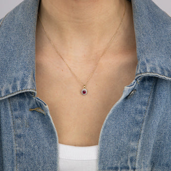 0.39 Carat Created Ruby Oval Shaped and Diamond Pendant with 45cm Chain in 9ct Yellow Gold