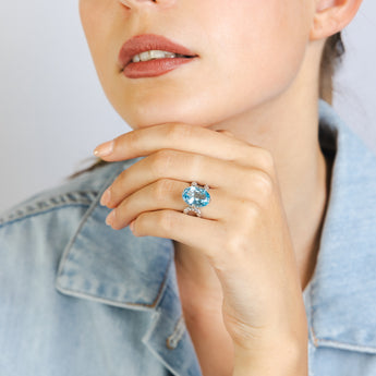 7.25 Carat Blue Topaz Oval Shaped Ring in Sterling Silver