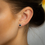 Sapphire Halo Stud Earrings in Sterling Silver