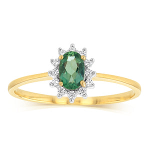 Created Emerald & Zirconia Ring in 9ct Yellow Gold