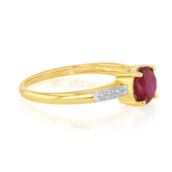 Created Ruby & Zirconia Ring in 9ct Yellow Gold