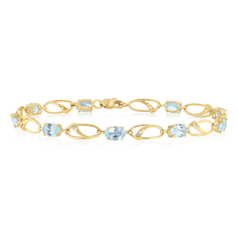 4.87 Carats Blue Topaz & Diamond Bracelet 18cm in 9ct Yellow Gold