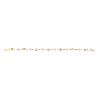 Freshwater Pearl & Diamond Bracelet 18cm in 9ct Yellow Gold