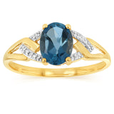 1.4 Carat London Blue Topaz and Diamond Ring in 9ct Yellow Gold