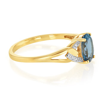 1.4 Carat London Blue Topaz and Diamond Ring in 9ct Yellow Gold