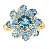 3.58 Carat Blue Topaz and Diamond Ring in 9ct Yellow Gold