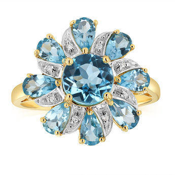 3.58 Carat Blue Topaz and Diamond Ring in 9ct Yellow Gold