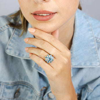 3.58 Carat Blue Topaz and Diamond Ring in 9ct Yellow Gold