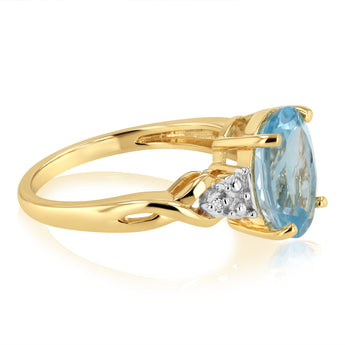 3.17 Carat London Blue Topaz Oval and Diamond Ring in 9ct Yellow Gold