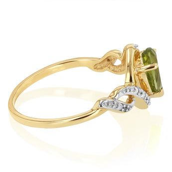 0.67 Carat Peridot Pear Shaped and Diamond Ring in 9ct Yellow Gold