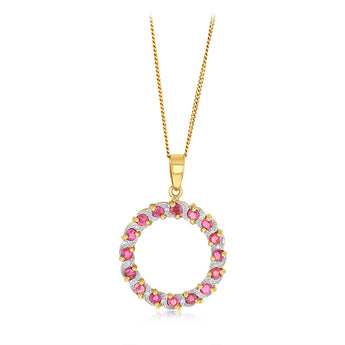 1 Carat Ruby and Diamond Circle Pendant in 9ct Yellow Gold