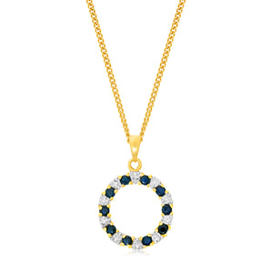 1/2 Carat Black Sapphire and Diamond Circle Pendant in 9ct Yellow Gold