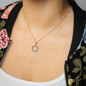 1/2 Carat Black Sapphire and Diamond Circle Pendant in 9ct Yellow Gold