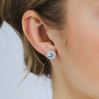 Bue Topaz and White Zirconia Earring and Pendant Set on Chain in Sterling SIlver