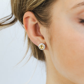 Citrine and White Zirconia Earring and Pendant Set on Chain in Sterling Silver