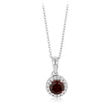 Natural Garnet and White Zirconia Earring and Pendant Set on Chain in Sterling Silver