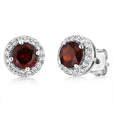 Natural Garnet and White Zirconia Earring and Pendant Set on Chain in Sterling Silver