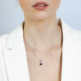Natural Garnet and White Zirconia Earring and Pendant Set on Chain in Sterling Silver