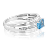 Natural Blue Topaz and 1/6 Carat Diamond Ring in 9ct White Gold