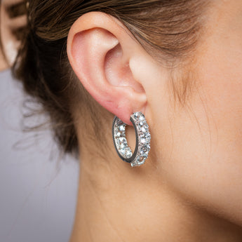 Natural Aquamarine Hoop Earrings in Sterling SIlver