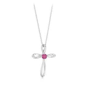 Ruby Pendant on Chain in Rhodium Plated Silver