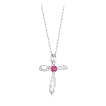 Ruby Pendant on Chain in Rhodium Plated Silver