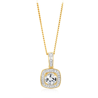 White Topaz and Diamond Pendant in 9ct Yellow Gold
