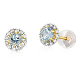 Blue Topaz and Diamond Stud Earrings in 9ct Yellow Gold