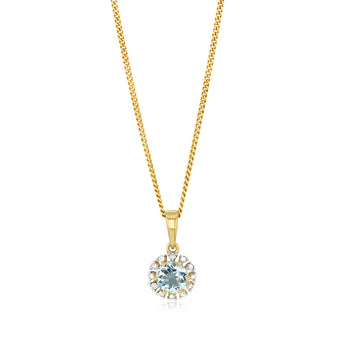 Blue Topaz and Diamond Pendant in 9ct Yellow Gold