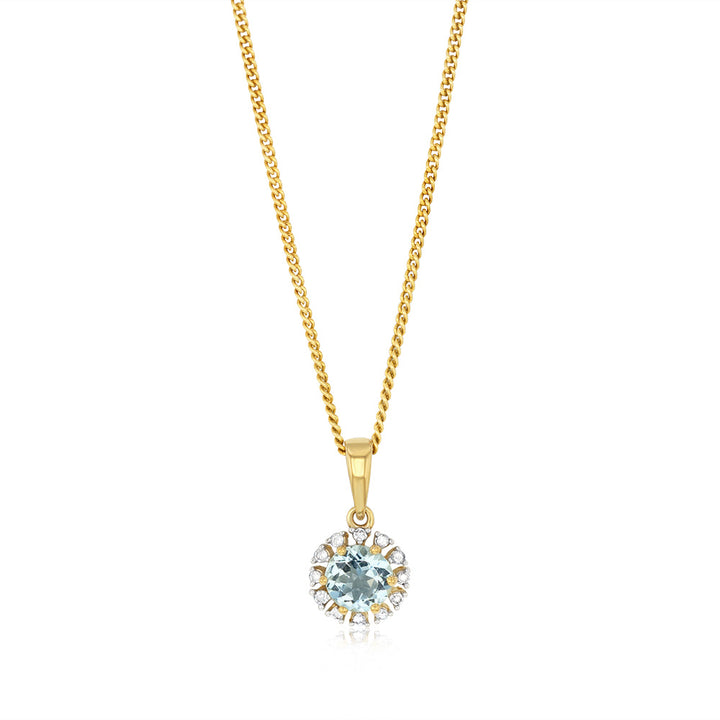 Blue Topaz and Diamond Pendant in 9ct Yellow Gold