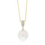 12-14mm White South Seal Pearl Pendant with 3 Diamonds in 9ct Yellow Gold on 45cm Chain