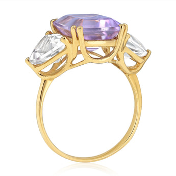 Natural White Topaz and Amethyst Ring in 9ct Yellow Gold
