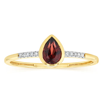 Created Red Garnet and Diamond Ring in 9ct Yellow Gold
