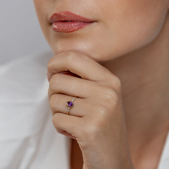 Created Amethyst and Diamond Ring in 9ct Yellow Gold