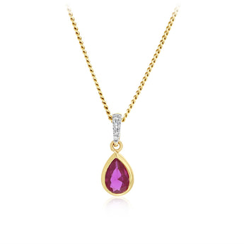 Created Ruby and Diamond Pendant in 9ct Yellow Gold