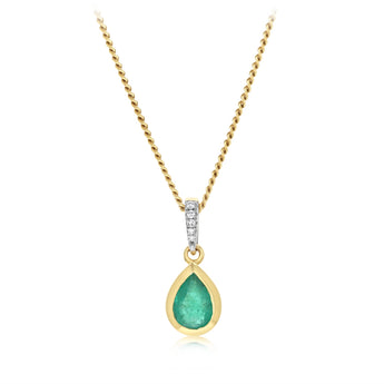 Created Emerald and Diamond Pendant in 9ct Yellow Gold