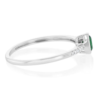 Created Emerald and Diamond Ring in Sterling Silver