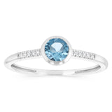 Created Blue Topaz and Diamond Ring in Sterling Silver