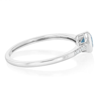 Created Blue Topaz and Diamond Ring in Sterling Silver