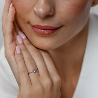 Created Blue Topaz and Diamond Ring in Sterling Silver