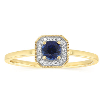 Created Sapphire and Diamond Ring in 9ct Yellow Gold