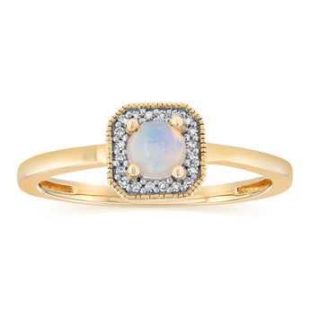 Created Opal and Diamond Ring in 9ct Yellow Gold