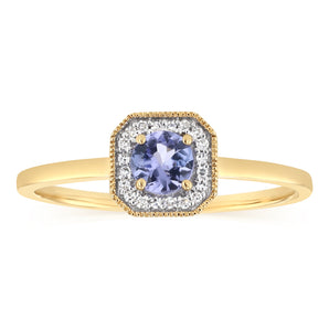 Created Tanzanite and Diamond Ring in 9ct Yellow Gold