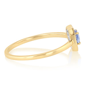 Created Tanzanite and Diamond Ring in 9ct Yellow Gold