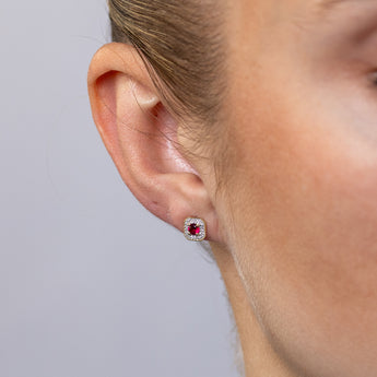 Created Ruby and Diamond Stud Earrings in 9ct Yellow Gold