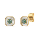 Created Emerald and Diamond Stud Earrings in 9ct Yellow Gold