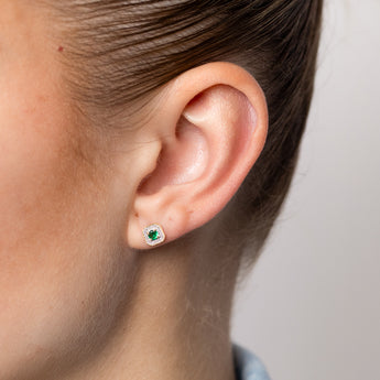 Created Emerald and Diamond Stud Earrings in 9ct Yellow Gold