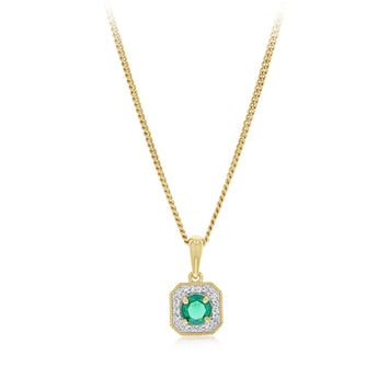 Created Emerald and Diamond Pendant in 9ct Yellow Gold
