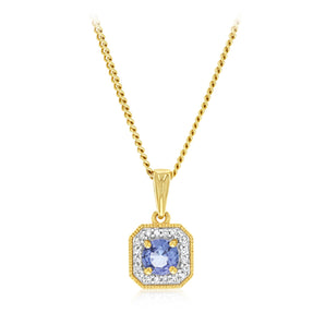Created Tanzanite and Diamond Pendant in 9ct Yellow Gold